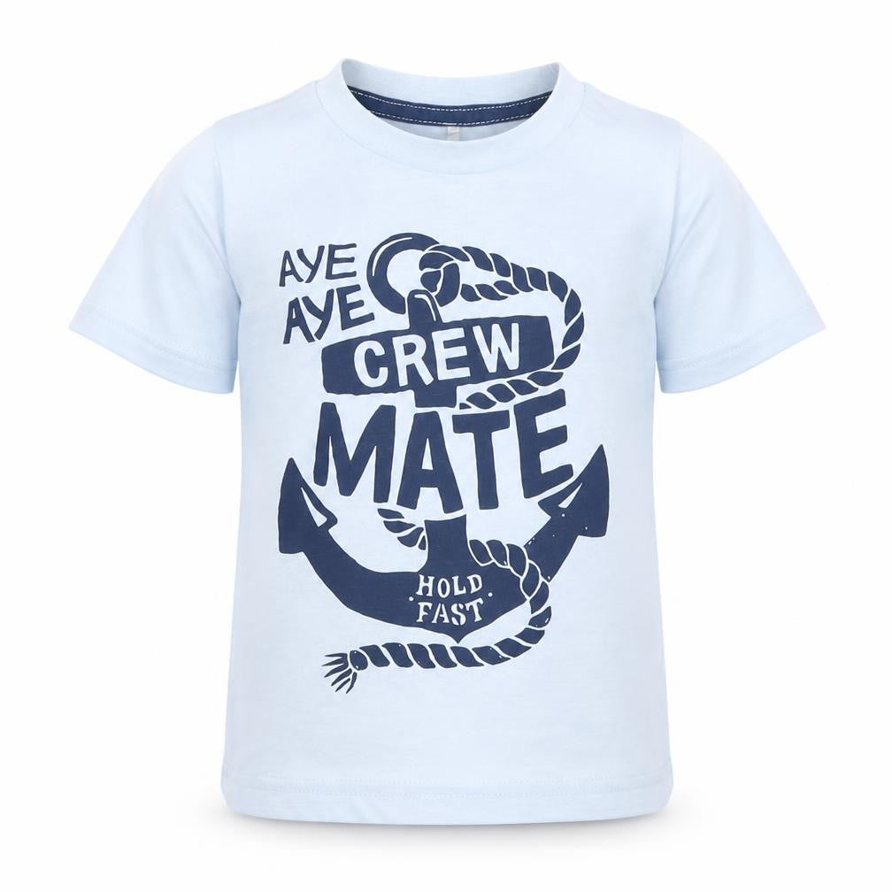 Front view of George boys’ blue cotton basic t-shirt, size 12, months crew neck pullover