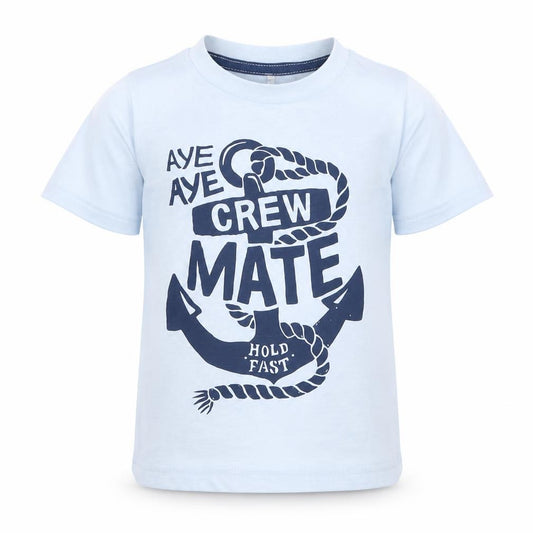 Front view of George boys’ blue cotton basic t-shirt, size 12, months crew neck pullover