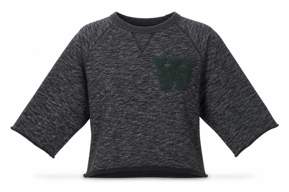 Front view of Wood Wood women’s grey crew neck cotton jumper, size XS