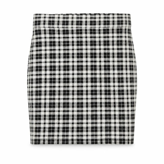 Front view of New Look girls’ black plaid cotton a-line skirt, size 10-11, years regular