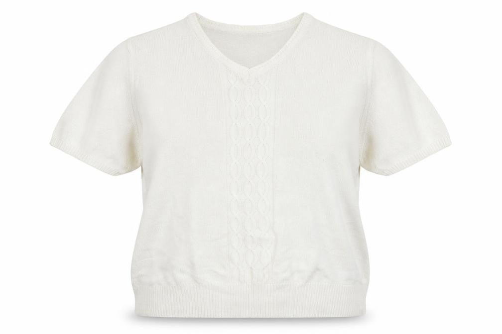 Front view of EWM women’s ivory round neck 100% cotton jumper, size M
