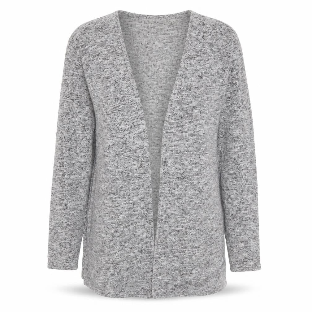 Front view of H&M women’s grey v-neck polyester cardigan jumper, size S