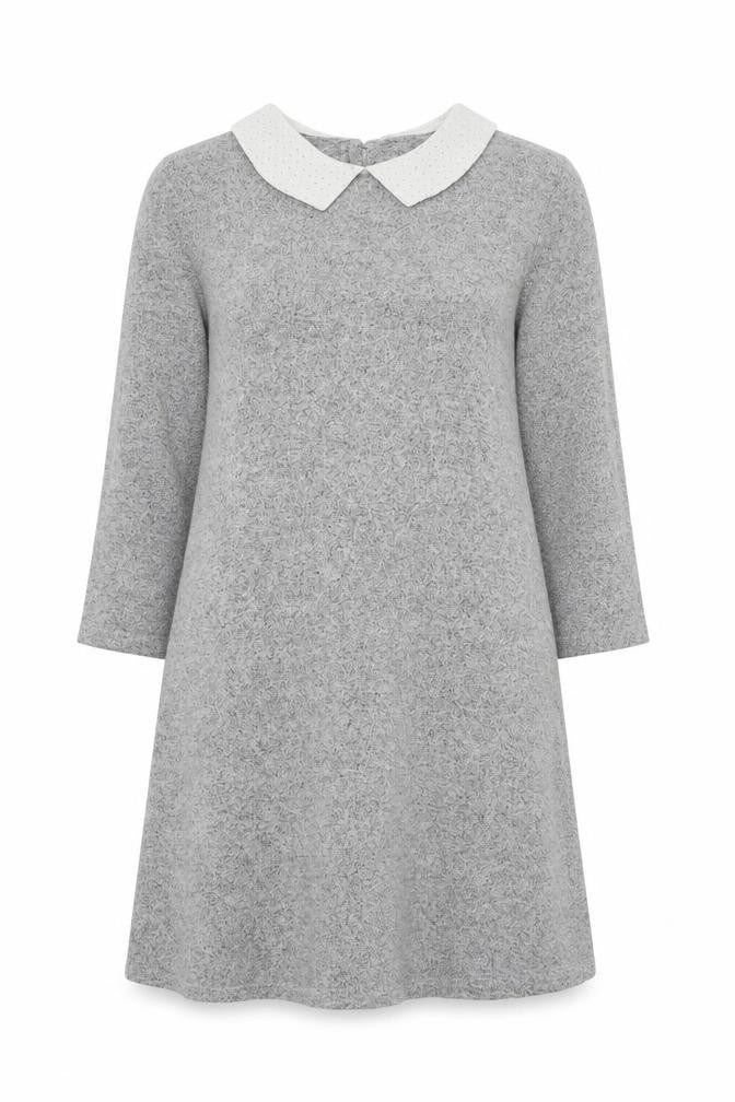 Front view of Tu women’s grey viscose jumper dress, size UK 8, round neck