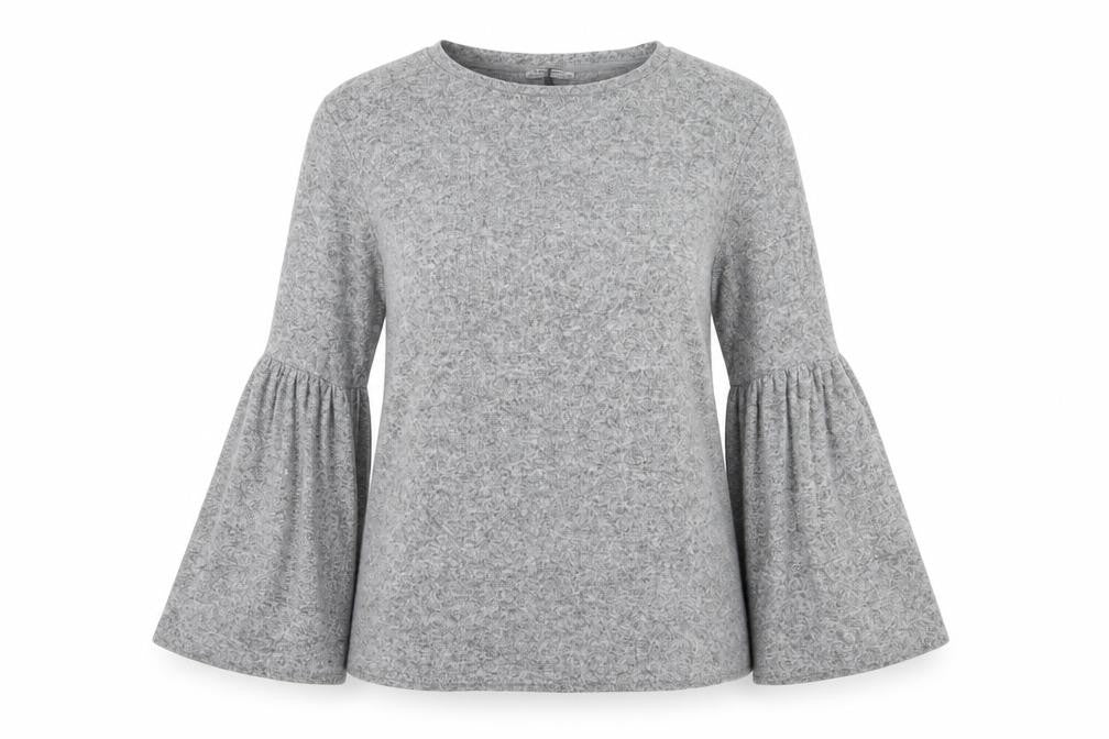 Front view of Zara women’s grey viscose pullover sweatshirt, size L, pullover