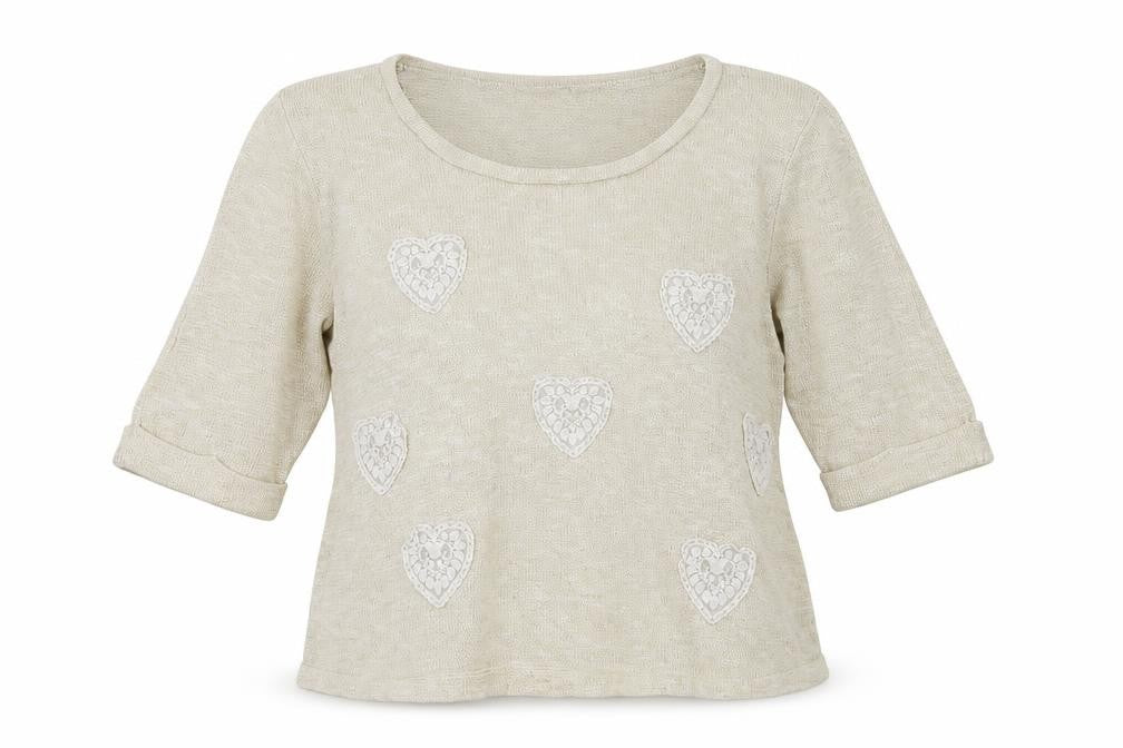 Front view of New Look women’s beige boat neck viscose jumper, size UK 22, - hearts