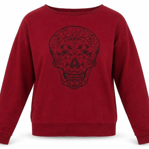Preworn Womens Purple  Cotton Pullover Sweatshirt Size M   - Skull Flower