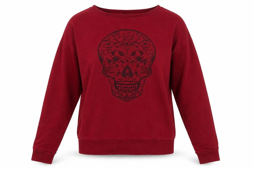 Preworn Womens Purple  Cotton Pullover Sweatshirt Size M   - Skull Flower