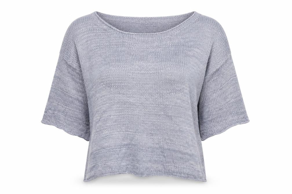 Front view of Preworn women’s grey round neck geometric acrylic jumper, size S