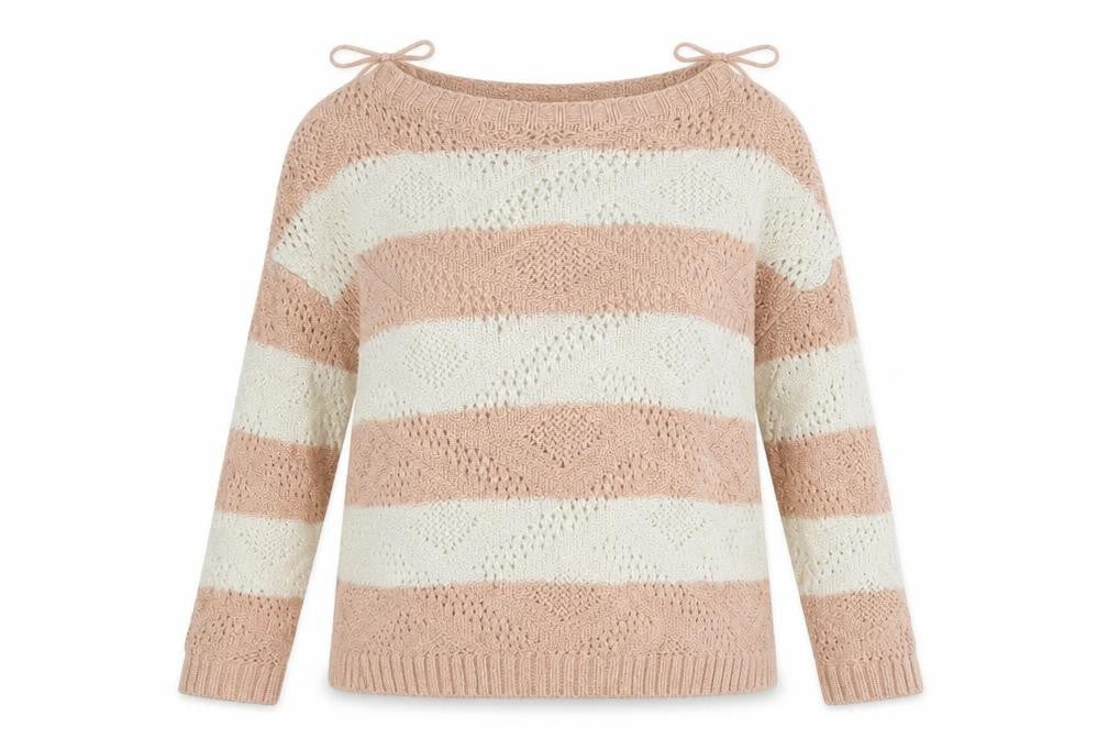 George Womens Beige Round Neck Striped Wool Pullover Jumper Size 12