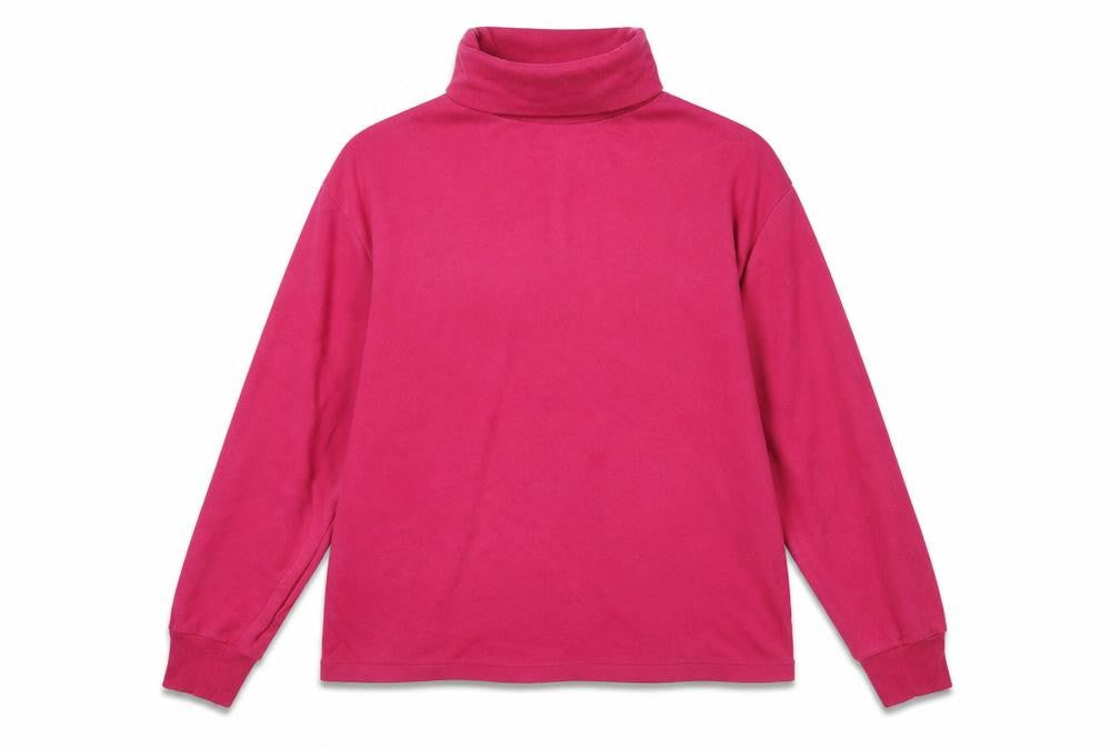 Front view of Preworn women’s pink roll neck cotton jumper, size S