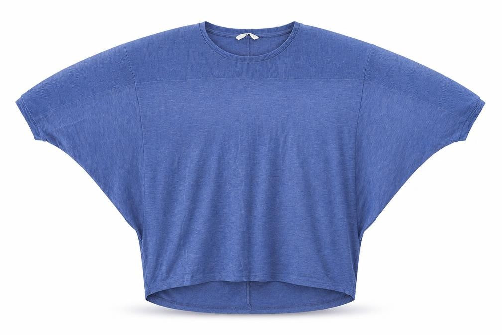 Front view of Very women’s blue round neck polyester jumper, size UK 14