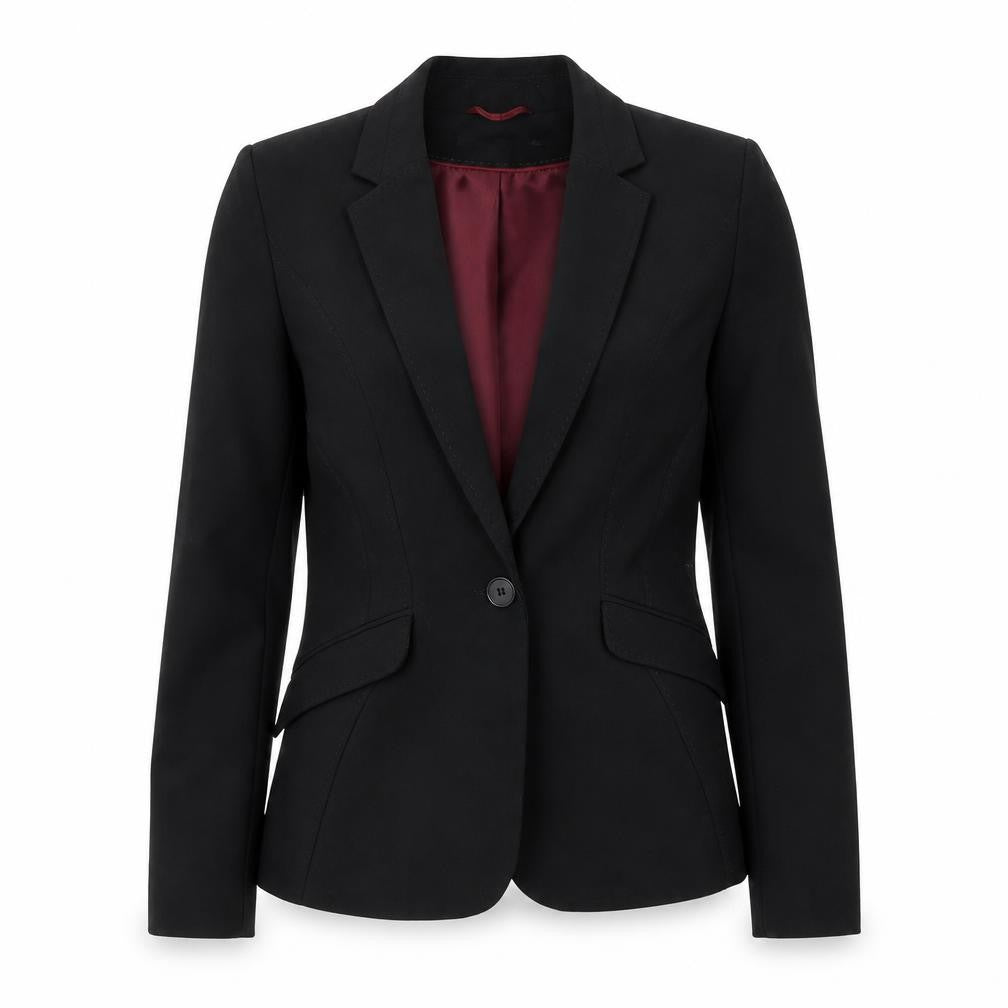 Front view of Atmosphere women’s black polyester jacket blazer, size UK 10