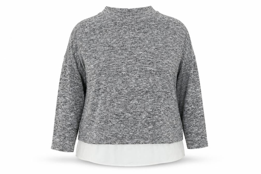 Front view of F&F women’s grey round neck polyester jumper, size UK 16