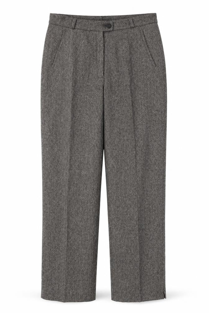 Front view of Preworn women’s brown polyester trousers, size UK 30, 30-inch leg regular button