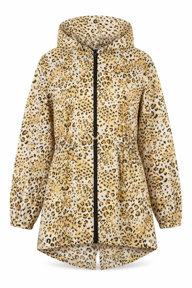 Front view of Jess Womenswear women’s multicoloured animal print jacket, size S, zip
