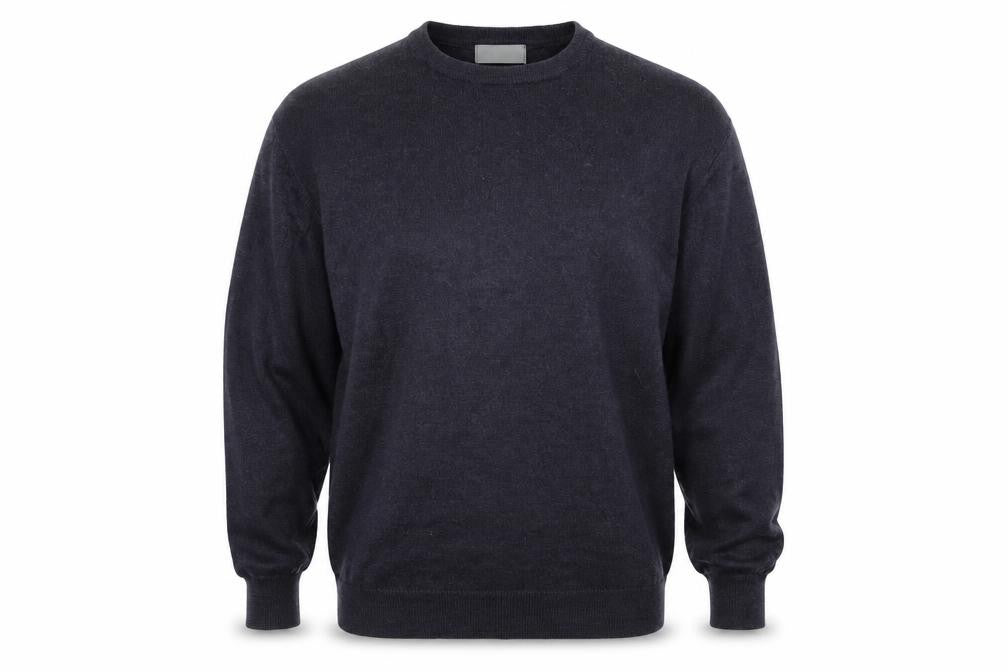 Front view of Preworn men’s blue round neck polyester jumper, size L