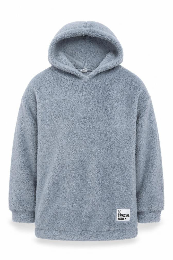 Front view of SHEIN girls’ blue polyester pullover hoodie, size 10, years pullover