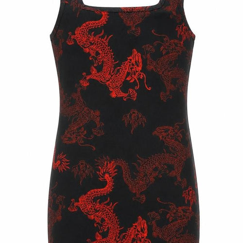 SheIn Girls Black  Polyester Tank Dress  Size 9 Years  Square Neck Pullover - Red Dragons