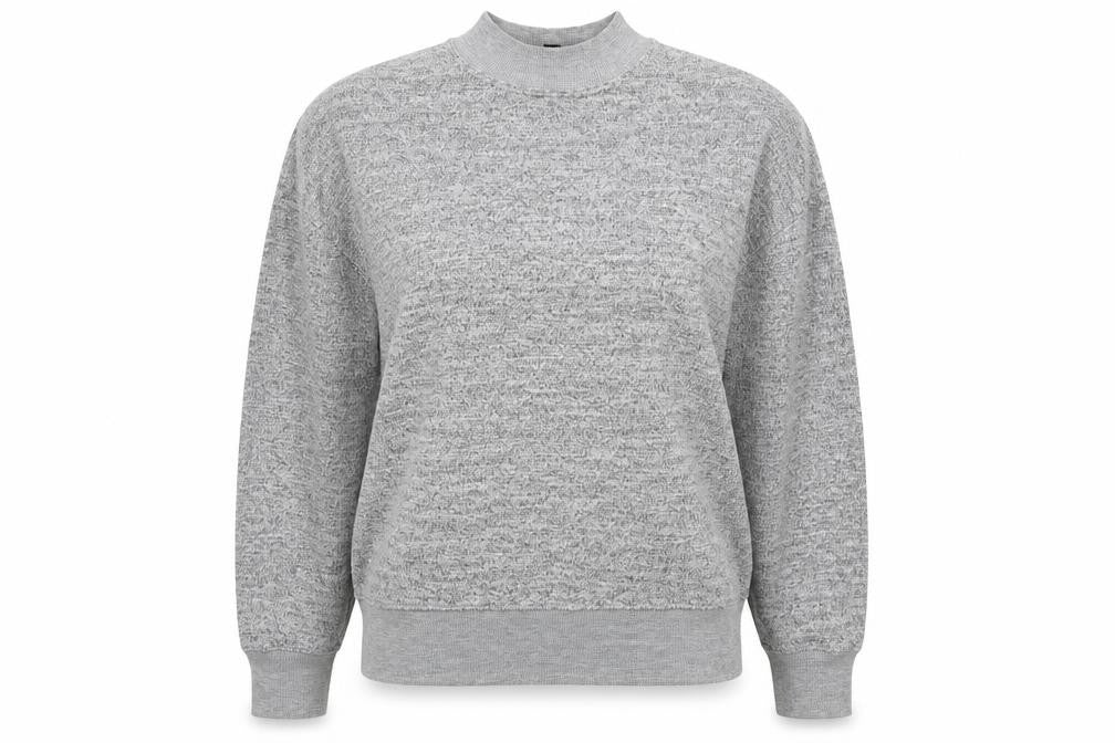 Front view of Topshop women’s grey viscose pullover sweatshirt, size UK 4, pullover