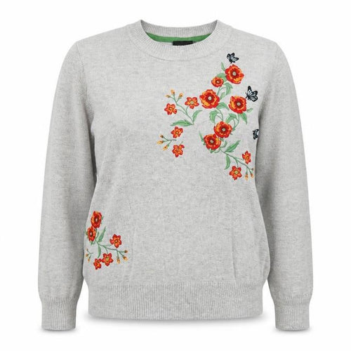 Topshop Womens Grey Round Neck Floral Acrylic Pullover Jumper Size 10