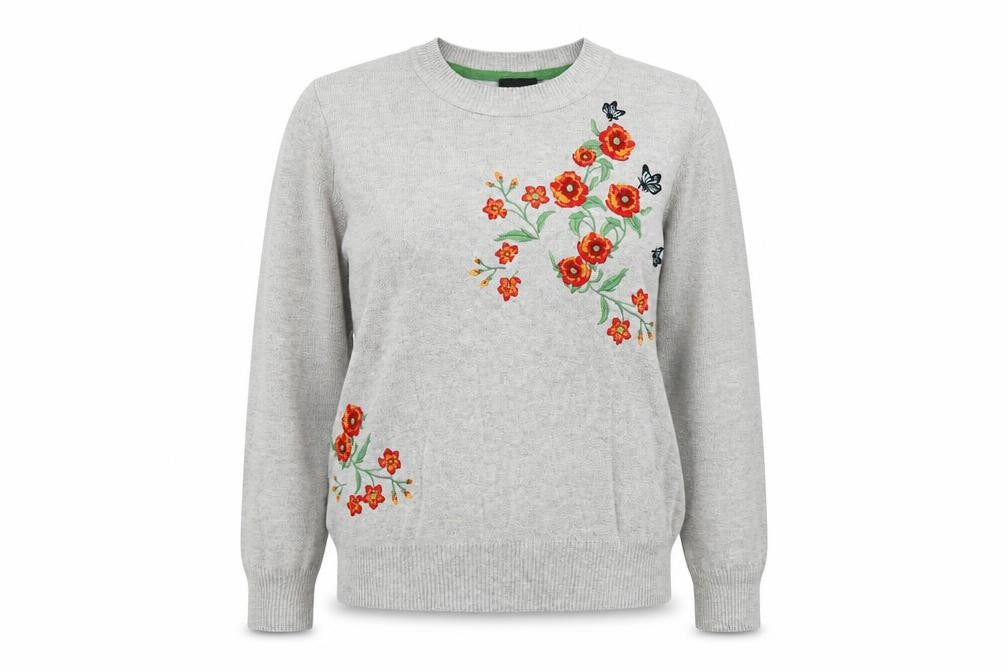 Topshop Womens Grey Round Neck Floral Acrylic Pullover Jumper Size 10