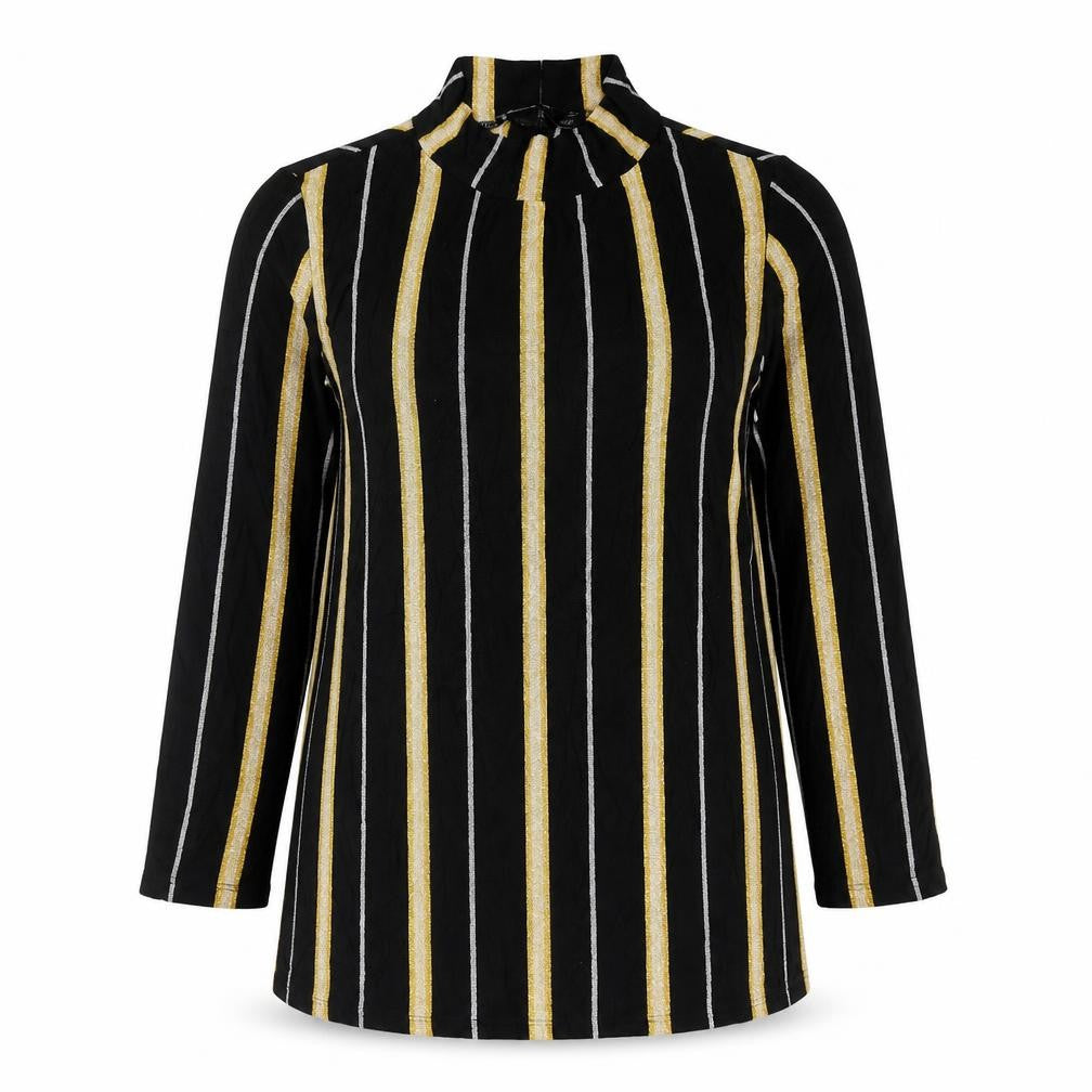 Front view of F&F women’s multicoloured high neck striped viscose jumper, size UK 14