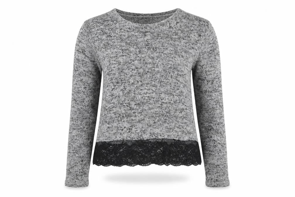 Front view of H&M women’s grey round neck viscose jumper, size M