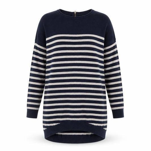 Front view of Primark women’s multicoloured round neck striped cotton jumper, size S