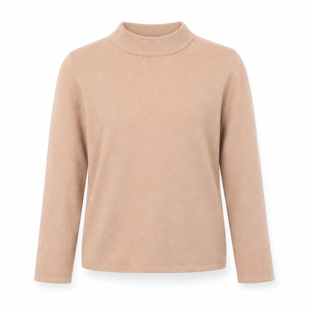 Front view of Marks & Spencer women’s orange round neck acrylic jumper, size UK 8