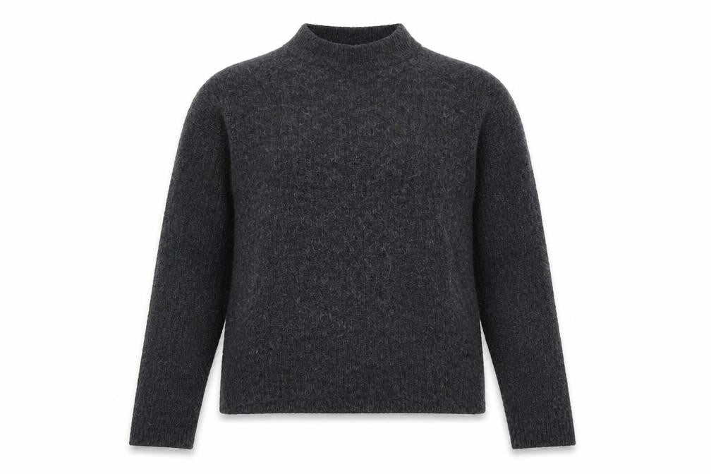 Front view of H&M women’s grey round neck acrylic jumper, size XS