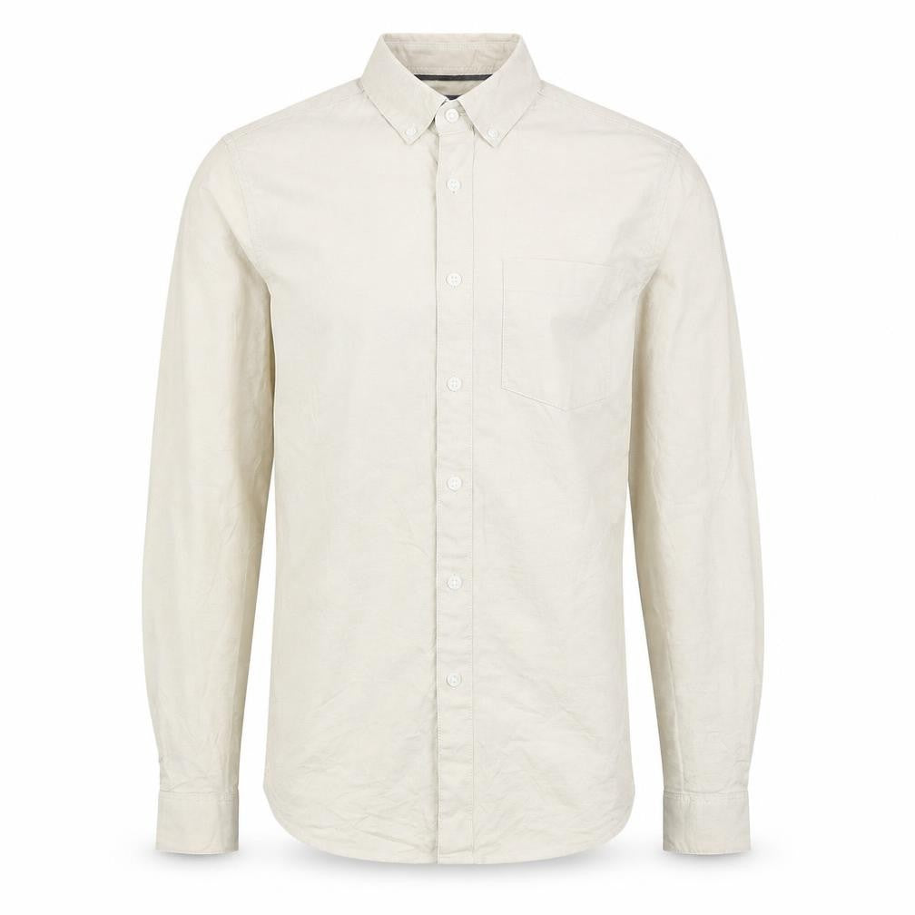 Front view of Topman men’s beige cotton button-up, size XS, collared