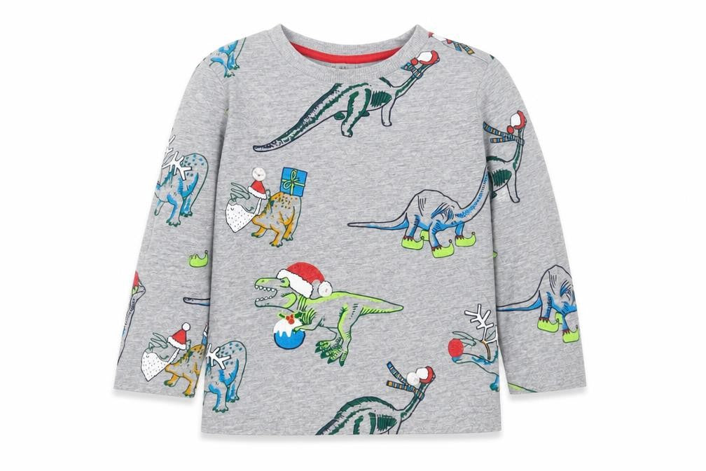 Front view of F&F Baby Grey Geometric Cotton Basic Casual, size 18-24, Months Collared Pullover - Christmas Print