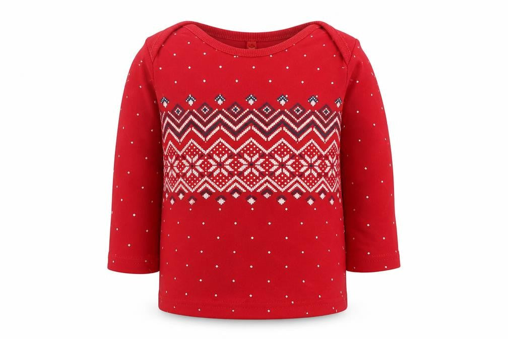 Front view of George Baby Red Geometric Cotton Basic Casual, size 9-12, Months Crew Neck Pullover