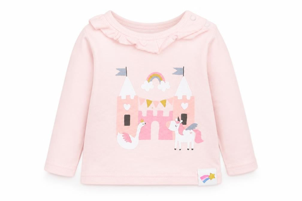 Front view of Watch Me Grow girls’ pink cotton basic casual, size 0-3, months crew neck pullover
