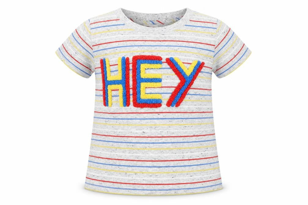 Front view of Seed boys’ multicoloured striped cotton basic t-shirt, size 3, years crew neck pullover