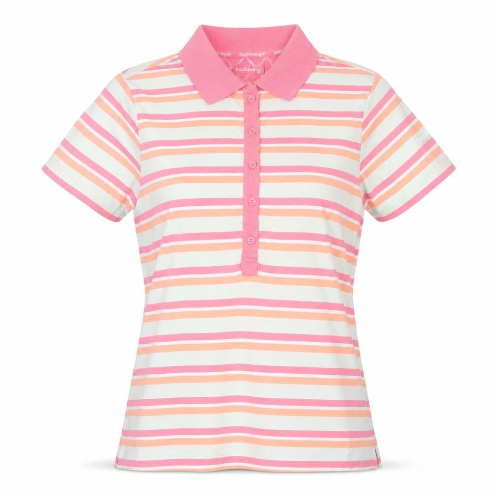 Front view of Backswing women’s multicoloured striped cotton basic polo, size L, collared