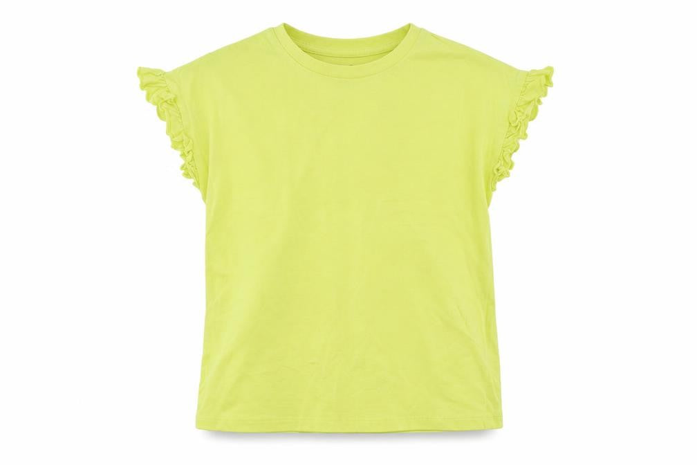 Front view of Very girls’ yellow cotton basic t-shirt, size 9, years crew neck pullover