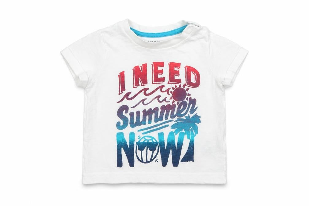 F&F Baby White  Cotton Basic T-Shirt Size 6-9 Months Crew Neck Button - Need Summer