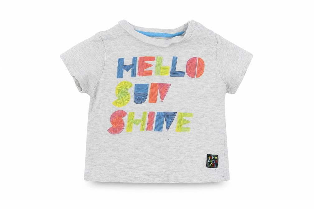 F&F Baby Grey  Cotton Basic T-Shirt Size 6-9 Months Crew Neck Snap - Hello