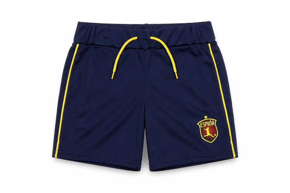 Front view of Dunnes boys’ blue polyester sweat shorts, size 5, years regular drawstring - spain