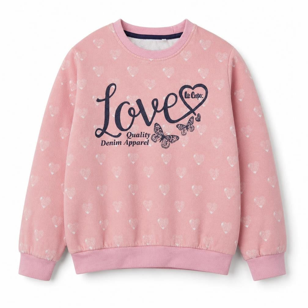 Front view of Lee Copper girls’ pink geometric cotton pullover sweatshirt, size 13, years pullover