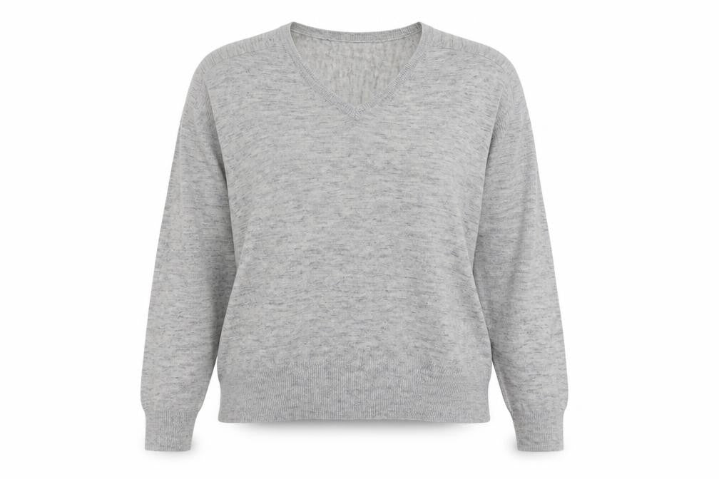 Mango Womens Grey V-Neck  Acrylic Pullover Jumper Size S