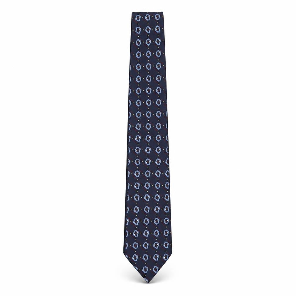 Front view of Frangi men’s multicoloured geometric silk pointed tie one size