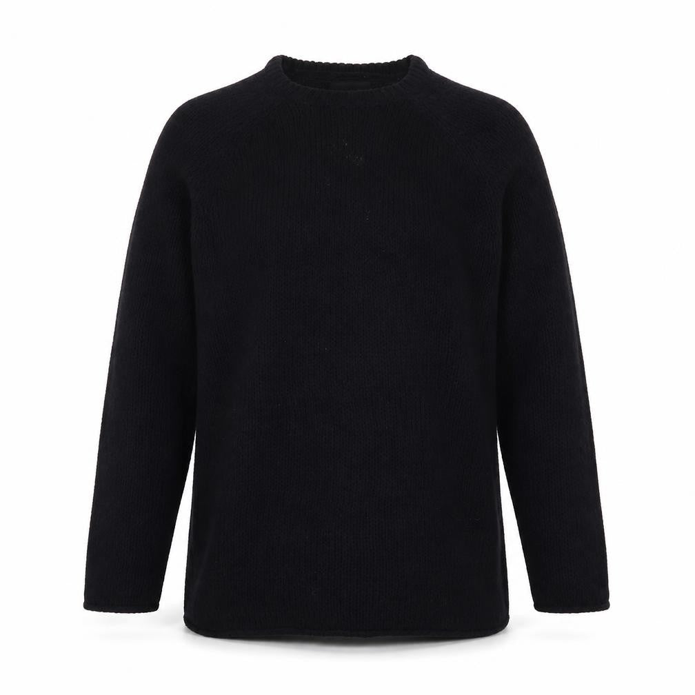 Front view of Dissident men’s black round neck polyester jumper, size M