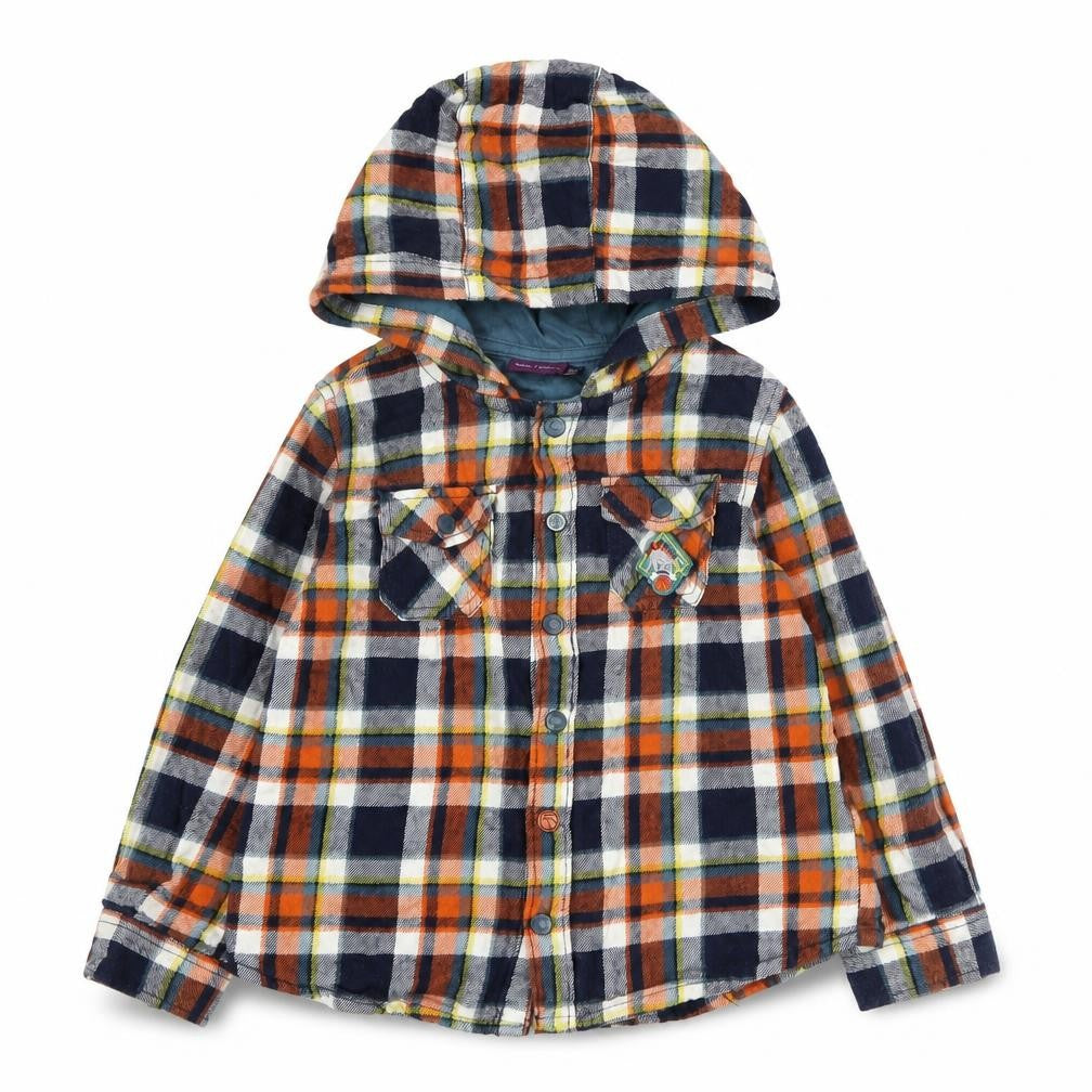 Front view of Sergent Major boys’ blue plaid jacket, size 5, years snap