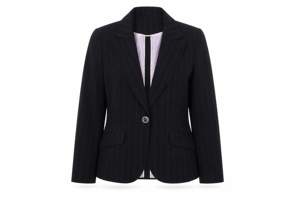 Select Womens Black Pinstripe Polyester Jacket Blazer Size 14