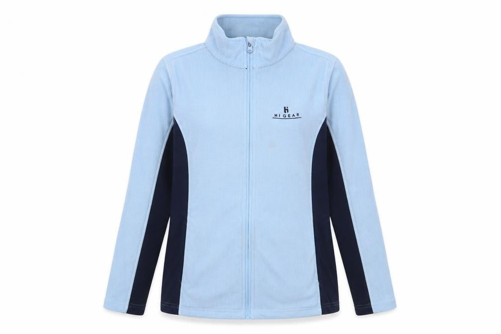 Front view of Hi Gear women’s blue jacket, size UK 10, zip