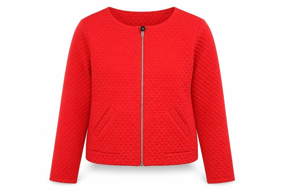 Front view of Divided women’s red geometric jacket, size S, zip