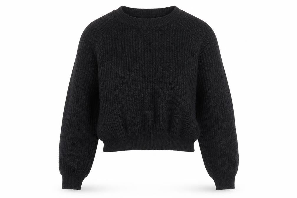 Front view of Boohoo women’s grey round neck acrylic jumper, size S