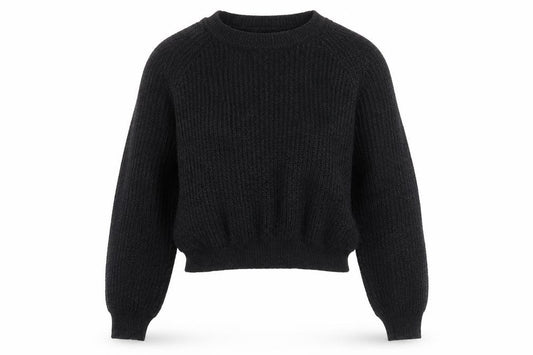 Front view of Boohoo women’s grey round neck acrylic jumper, size S